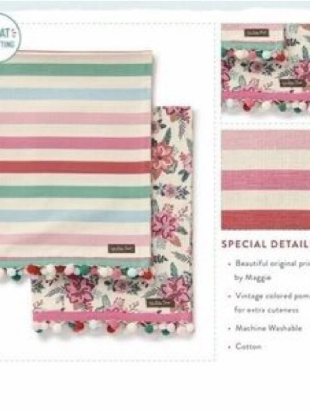 Matilda Jane Girls' Pastel Stripe & Floral Pom-Pom Swaddle Set - Multicolor